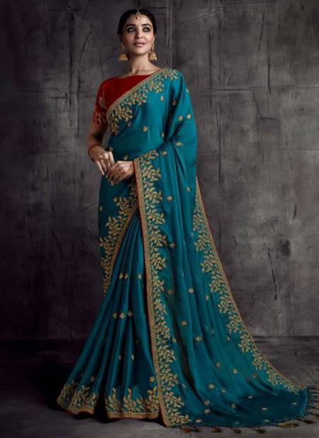 Teal Green Colour Heavy Wedding Wear Fancy New Designer Saree Collection 8318